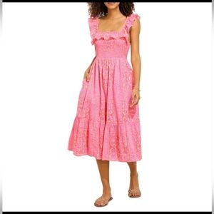 Vineyard Vines Neon Tortola Tile Smocked Midi Dress Size L